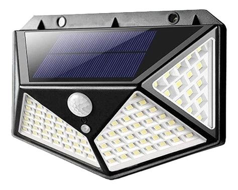 Luminária Parede Solar 100 Leds Bateria Luz Balizador Jardim Genérica