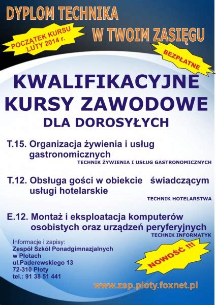 Bezpłatne kwalifikacyjne kursy zawodowe dla dorosłych Powiat Gryficki