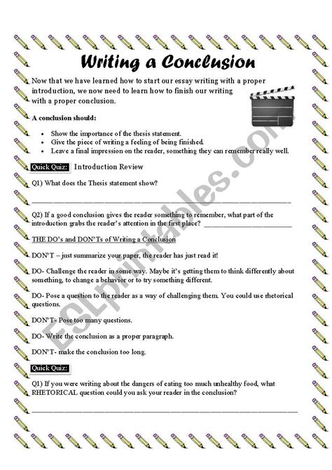 Writing A Conclusion For An Essay Esl Worksheet By Libbychic