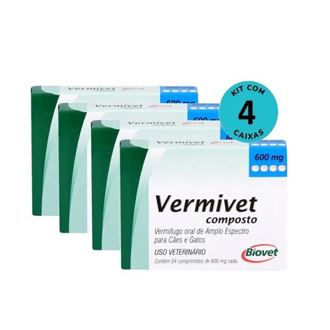 Kit Vermífugo Vermivet Composto Biovet 600mg c 4 Comprimidos C 4