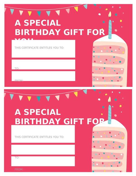 Two Birthday Gift Certificates With A Cake On Top And The Words A