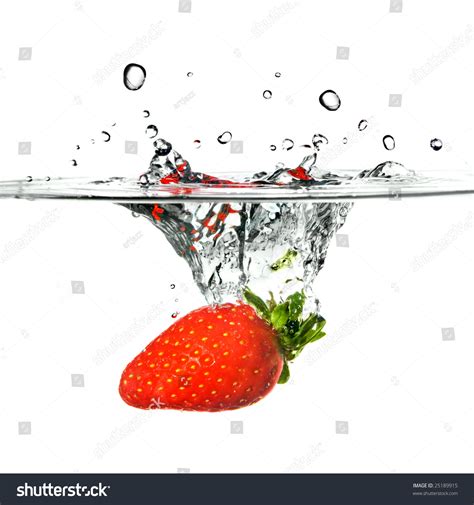 Fresh Strawberry Dropped Into Water Splash Stock Photo 25189915