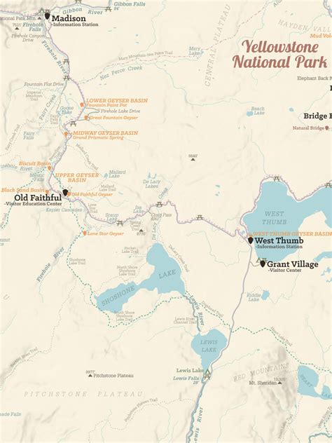 Yellowstone National Park Hiking Trails Map