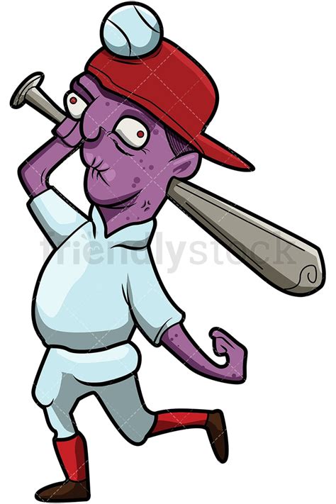 Funny Baseball Player Zombie With Bat Cartoon Clipart Vector ...