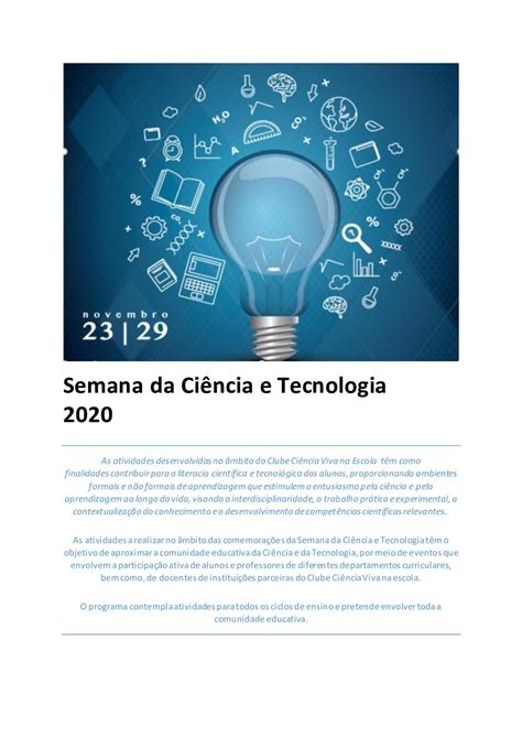 Calam O Semana Da Ci Ncia E Tecnologia