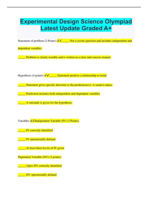 Experimental Design Science Olympiad Latest Update Graded A+ ...