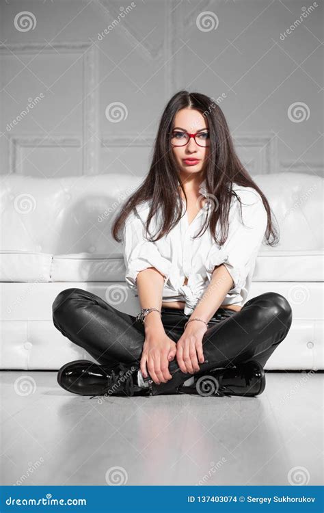 Cute Brunette In Glasses Stock Photo Image Of Elegant