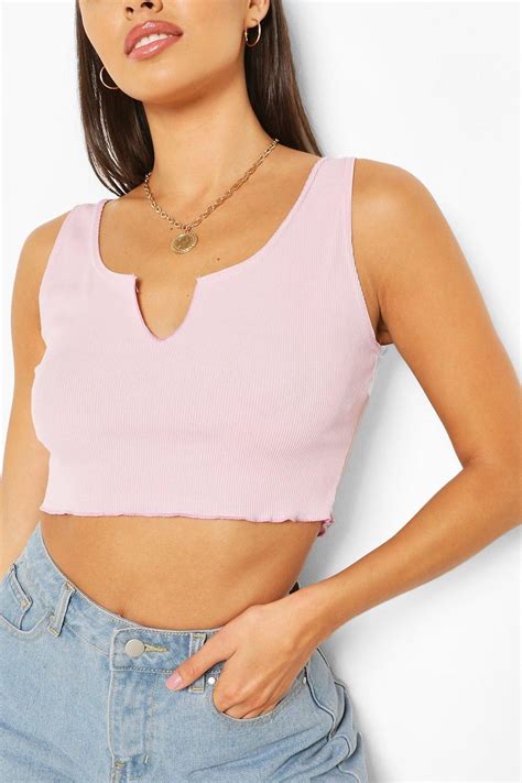 Rib Notch Neck Crop Top Crop Tops Tops Fashion