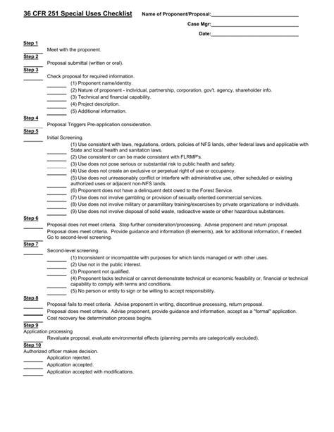 36 Cfr 251 Special Uses Checklist