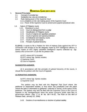 Suggested Answer Bar Questions In Remedial Law Finale Suggested