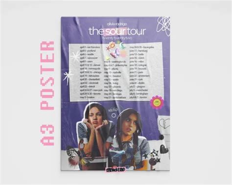 Olivia Rodrigo The Sour Tour 2022 Grafica Poster Vintage A3 Eur 17