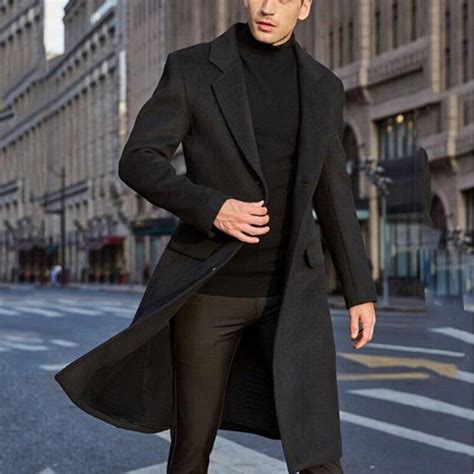 Men Black Overcoat Vintage Long Trench Coat Men New Jacket Coats Mens