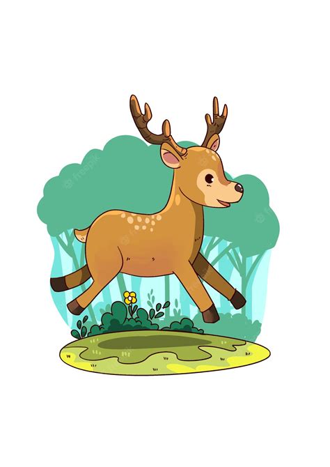 Cutejumpingdeerillustration Vector Premium