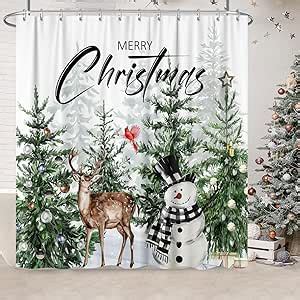 Amazon Juego de cortinas de ducha con diseño de bosque navideño