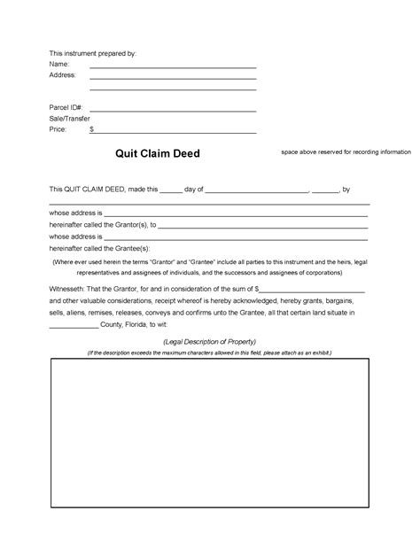 Printable Quit Claim Deed Form For Florida