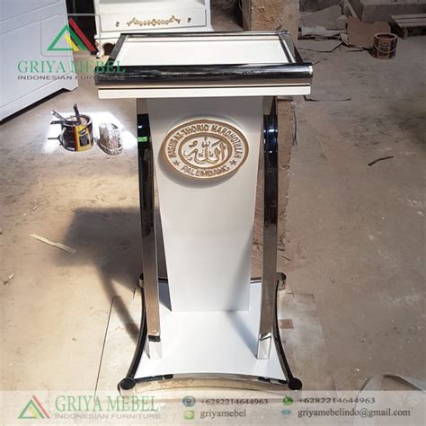 Podium Pidato Jati Stainless Duco Putih Griya Mebel