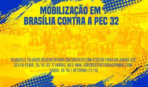 Participe das mobilizações em Brasília para barrar a PEC 32 ADUSB