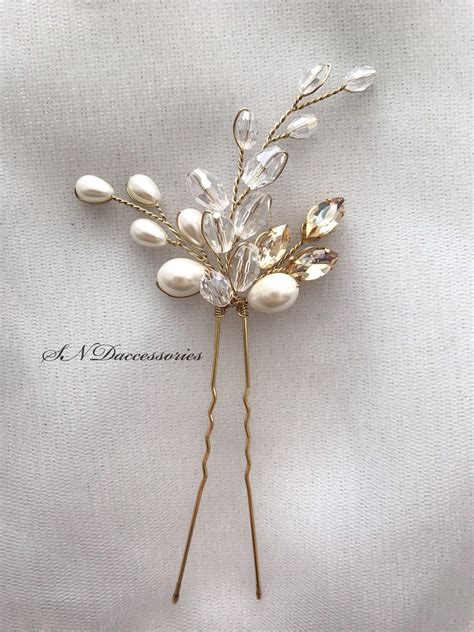 Pearls Hair Pins Bridal Ivory Hair Pins Wedding Headpiece Etsy