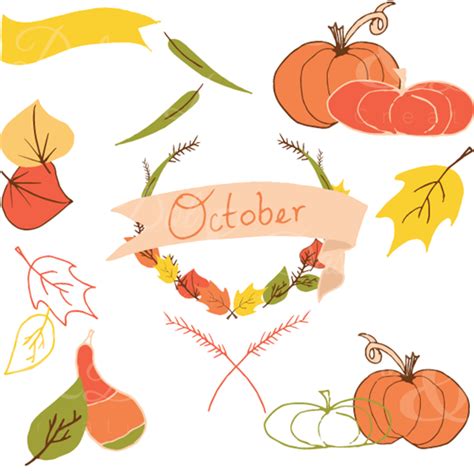 Check out Hand-drawn October Fall Clip Art by Dot and Dash Creative on ...