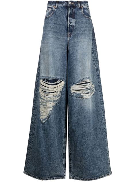 Vetements Cal A Jeans Wide Leg Destroyed Farfetch Clothes Wide Leg