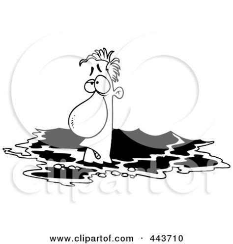 Cartoon Black And White Outline Design Of A Drowning Man Posters, Art ...