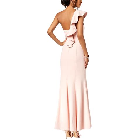 Vince Camuto Womens Pink Ruffled One Shoulder Evening Dress Gown