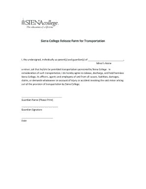 Fillable Online Siena College Release Form For Transportation Fax Email