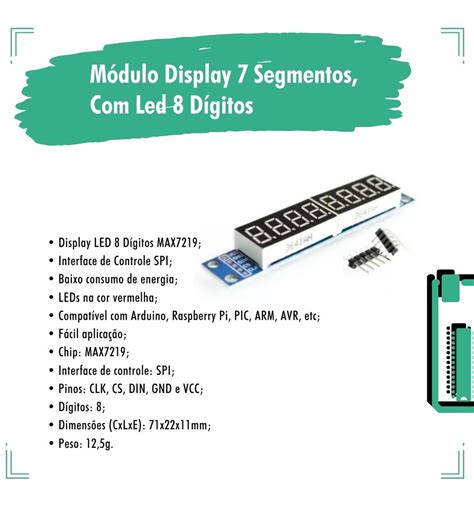 Módulo Display 7 Segmentos Led 8 Dígitos Spi Max7219