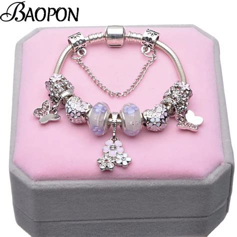 Baopon Bracelet Breloques En Cristal Plaqu Argent Pour Femmes