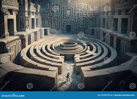 Ancient Architecture with Labyrinth Stock Illustration - Illustration ...