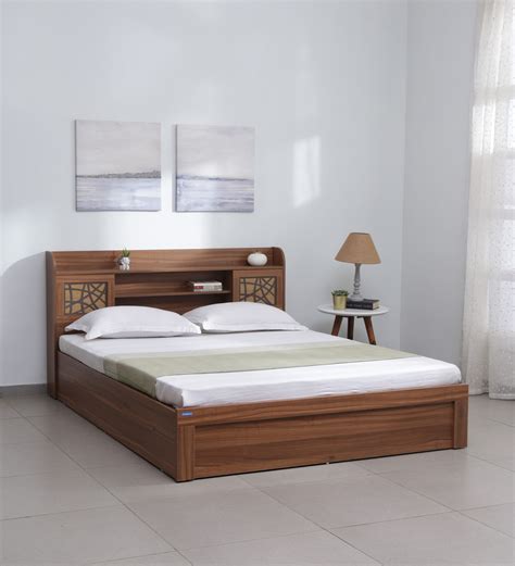 Buy Kosmo Rayan King Size Bed In Natural Teak Finish With Hydraulic