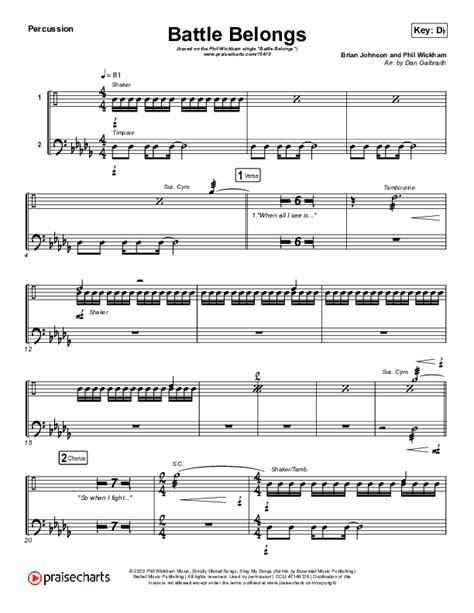 Battle Belongs Percussion Sheet Music PDF Phil Wickham PraiseCharts