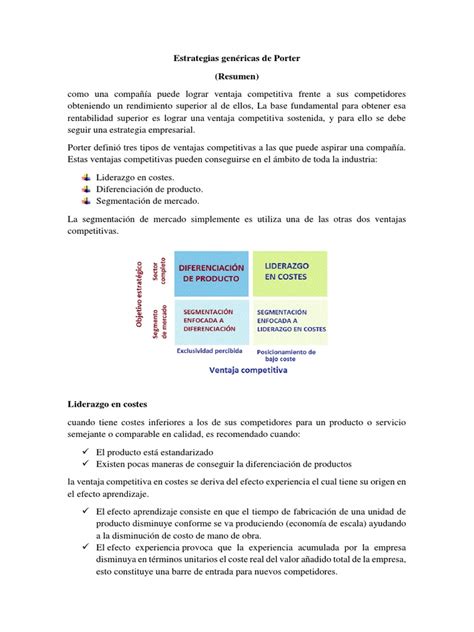 Estrategias Genéricas De Porter Pdf Ventaja Competitiva Mercado