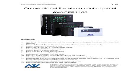 Conventional Fire Alarm Control Panel Aw Cfp2166 Pdf Document