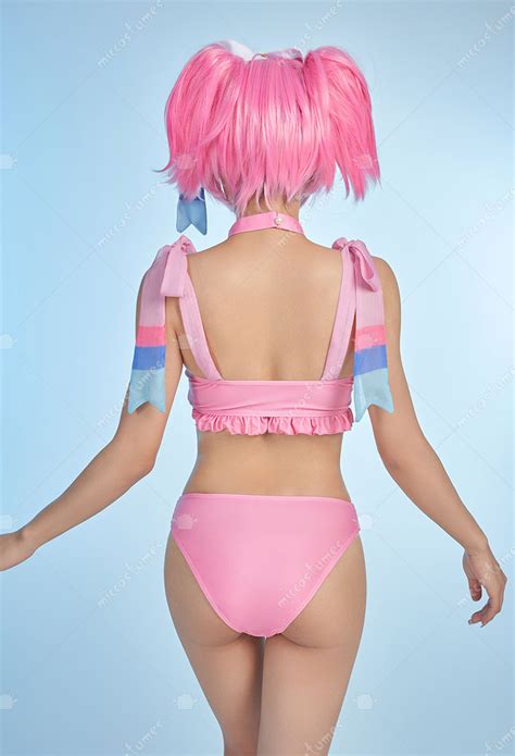 PM Derivative Swimsuit Kawaii Pink Ruffle Bikini Set Lace Up Top And Low Waist Shorts Two