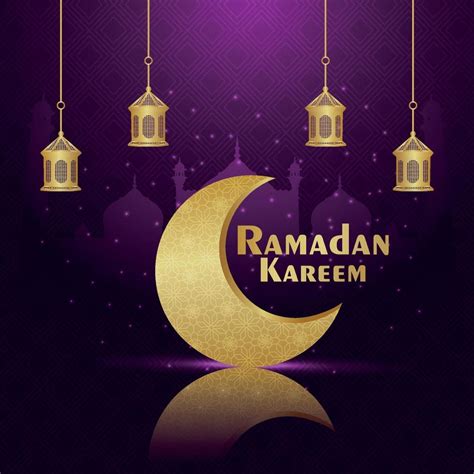 Ramadan Kareem Invitation Greeting Card With Vector Golden Moon And