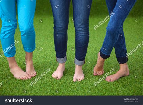 Three Women Naked Feet Standing Grass Stock Photo 276456500 Shutterstock