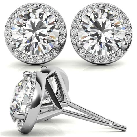 Round Moissanite Diamond Petite Halo Earrings Ear Moissaniteco