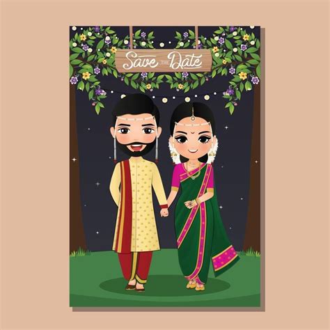 Wedding Invitation Card Bride And Groom Cute Couple In Traditional