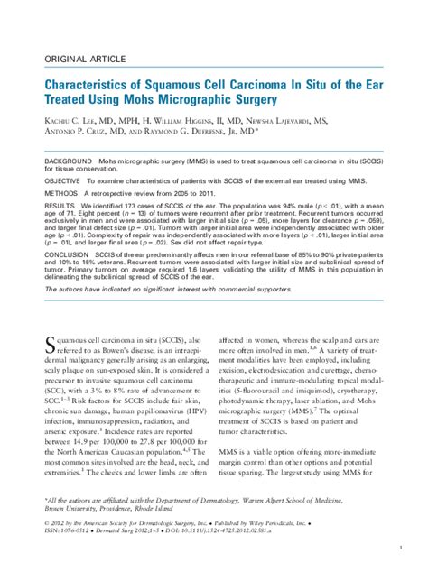 Pdf Characteristics Of Squamous Cell Carcinoma In Situ Of The Ear