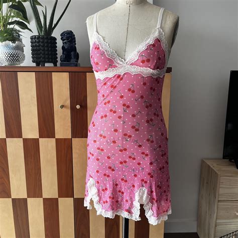 Sheer Cherry Printed Lace Lingerie Slip Dress Depop