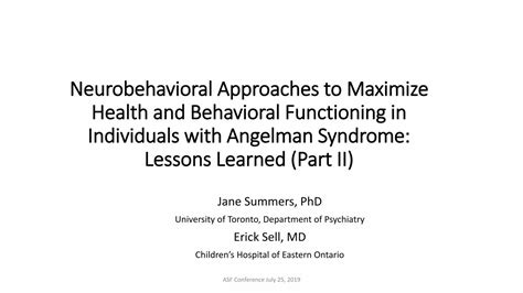 Pdf Neurobehavioral Approaches In Angelman Syndrome Part Ii