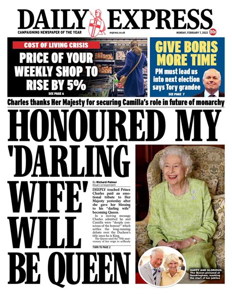 Daily Express Front Page 7th Of February 2022 Tomorrows Papers Today