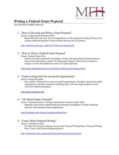 Federal Grant Proposal Writing Tips And Resources