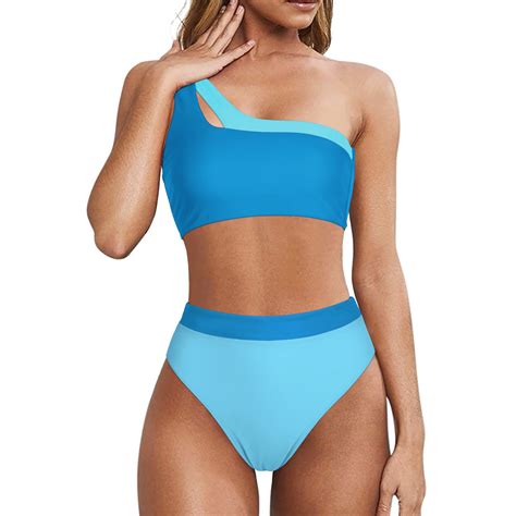 Rxrxcoco One Shoulder Womens Swimsuit High Waisted Bikini Two Piece