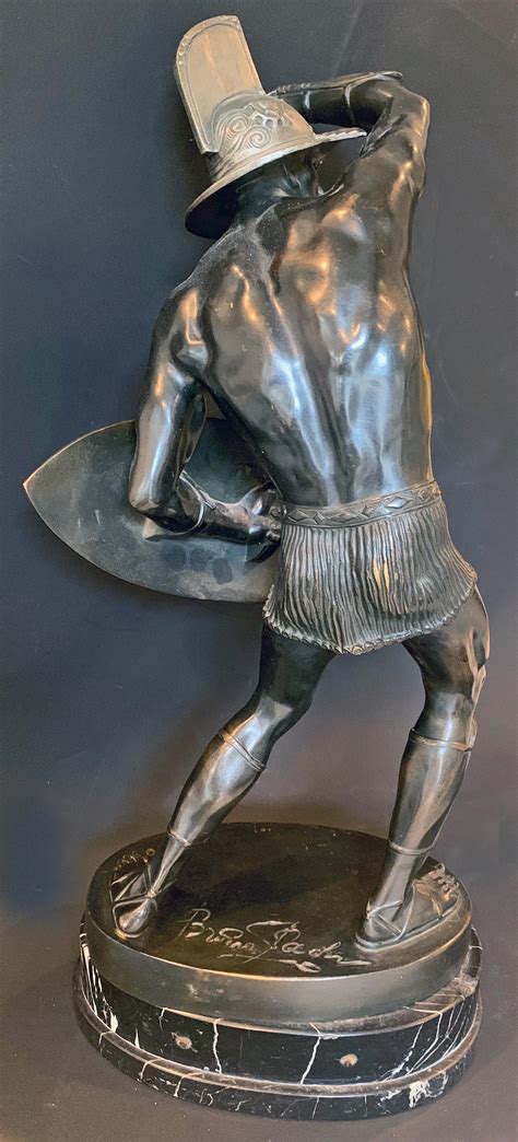 Gladiator With Shield And Helmet Rare Large Bronze Sculpture With