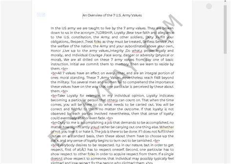 An Overview Of The 7 Us Army Values Essay Example 981 Words Essaypay