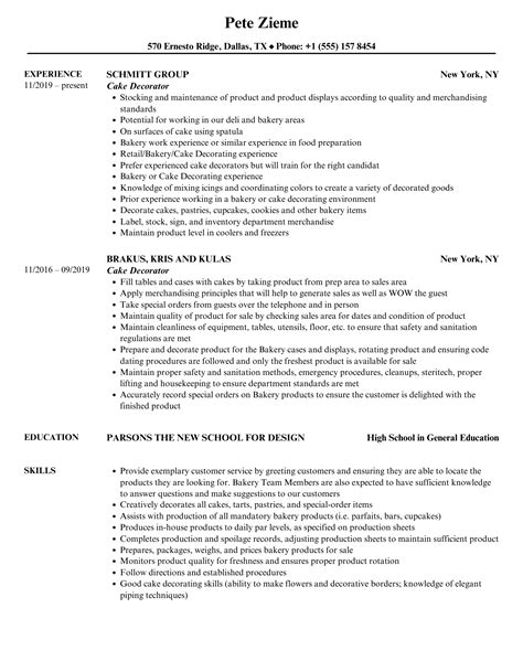 Cake Decorator Resume Samples Velvet Jobs