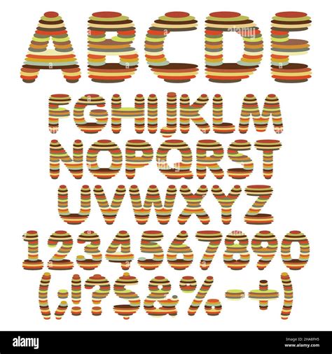 Farbalphabet, Buchstaben, Zahlen und Zeichen aus runden Schichten. Satz