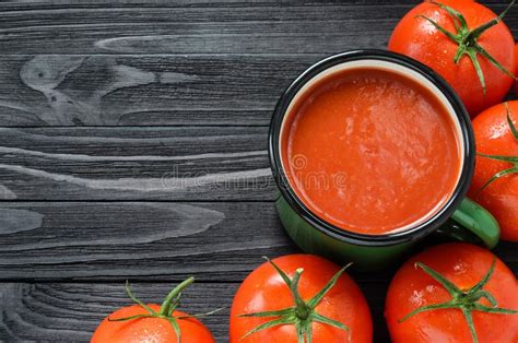 Tomato Juice In Green Enamel Mug Stock Image Image Of Juicy Blank 99645551